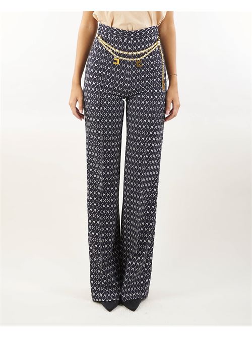 Palazzo trousers in crepe with diamond print and chain Elisabetta Franchi ELISABETTA FRANCHI | Pants | PAS3546E2685